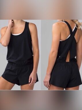 Lululemon Chase Me Onesie Romper Size 8 Open Back Athletic Running Shorts